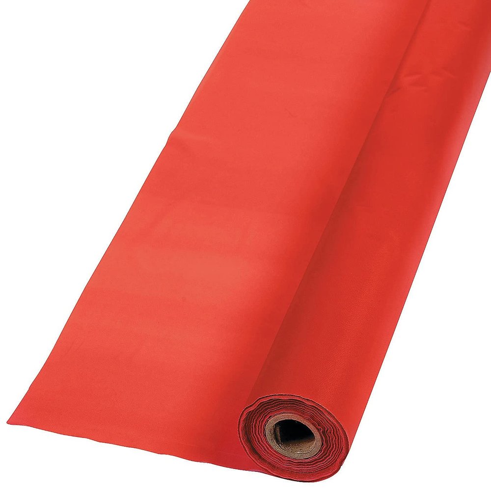 Solid Red Printed Christmas Tablecloth Party Roll 100-Ft x 40" W Disposable Plastic