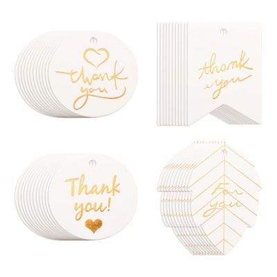 URROMA Thank You Gift Tag, 160 Pcs White High-end Paper Hang Tags with String Mixed Styles Personalized Favor Tags for Wedding,Baby Shower Birthday