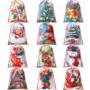 12 Pcs Christmas Drawstring Gift Bags Christmas Goody Treat Bags Santa Claus Xmas Tree Winter Snowflakes Snowman Wrapping Gift Popuches for Kids Holiday Birthday Party (vintage, 13.2 x 16.3 In) view 1