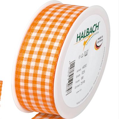 Halbach Seidenbnder Vichy 25mm Orange Check Ribbon for Gift Wrapping, Celebration Ribbon