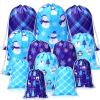 Xuniea 12 Pcs Christmas Drawstring Backpack Gift Goody Treat Bags Xmas Tree Santa Claus Winter Snowflakes Snowman Wrapping Gift Bags for Holiday Birthday Party (Snowflake,Assorted Sizes) view 1