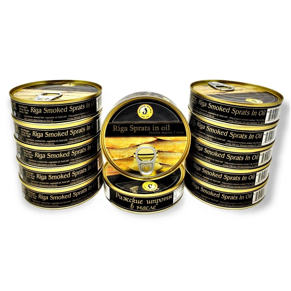Brivais Vilnis Riga Smoked Sprats in Oil 5.6 oz - Pack of 12, Product of Lativa, Kosher Wild Caught Latvian Sprats