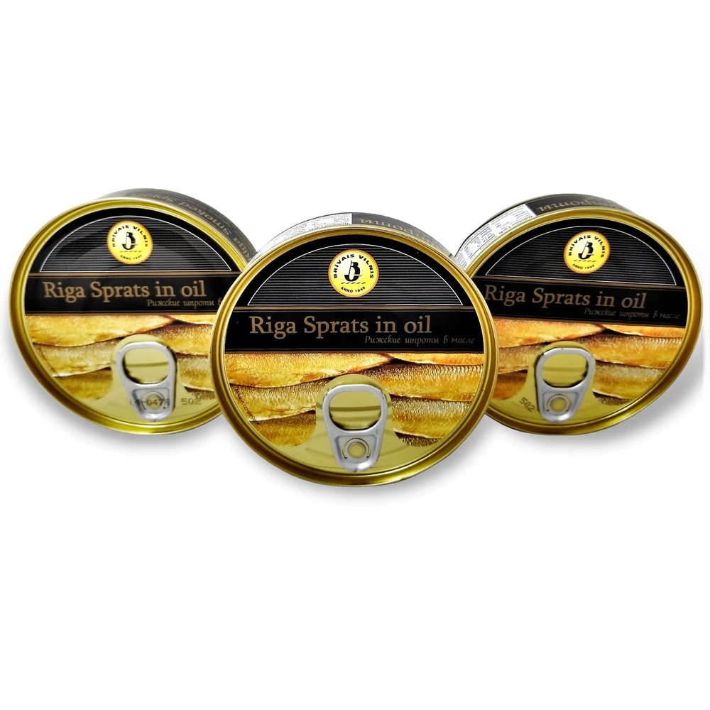 Brivais Vilnis Riga Smoked Sprats in Oil 5.6 oz - Pack of 3, Product of Lativa, Kosher Wild Caught Latvian Sprats
