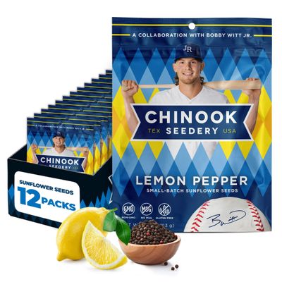 Chinook Seedery Sunflower Seeds to Eat Jumbo, Flavored, Roasted, Low Sodium Snacks Keto Friendly, Gluten-Free, Non-GMO Lemon Pepper Flavor 4 oz (12-Pack)