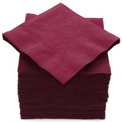 100 Pack Burgundy Beverage Napkins, Big Party Pack, 2 Ply, Ideal for Wedding, Party, Birthday, Dinner, Lunch, Cocktails. (5 x 5) by Amcrate