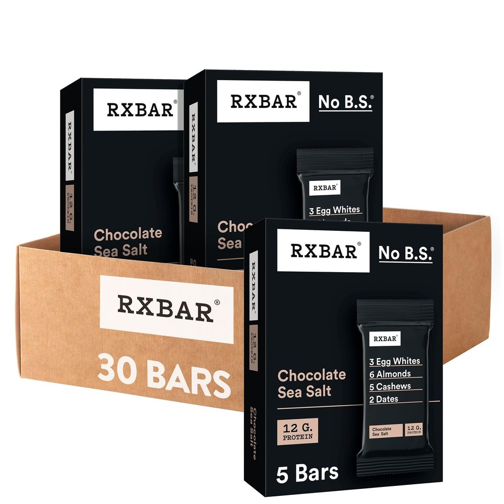 RXBAR Protein Bars, 12g Protein, Gluten Free Snacks, Chocolate Sea Salt (6 Boxes, 30 Bars)