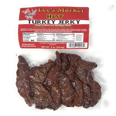 Lee's Market Hot Turkey Jerky - Soft & Tender - Healthy Low Carb, Gluten-Free Snack - Paleo & Keto-Friendly - Michigan Made Handcrafted Jerky - Specialty Gourmet Meat Snacks - 8oz