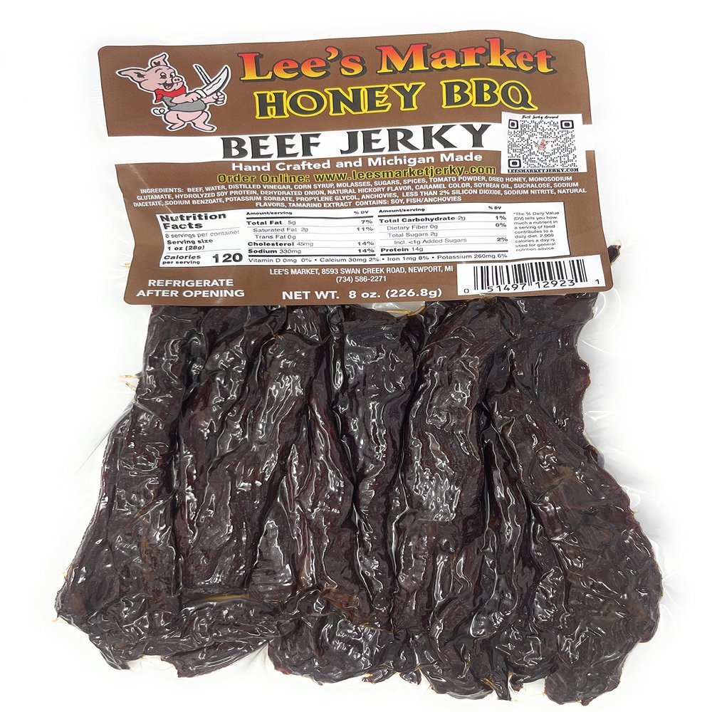 Lee's Market Honey BBQ Beef Jerky - Soft & Tender - Healthy Low Carb, Gluten-Free Snack - Paleo & Keto-Friendly - Michigan Made Handcrafted Jerky - Specialty Gourmet Meat Snacks - 8oz
