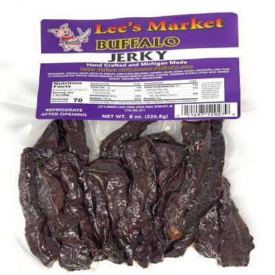 Lee's Market Buffalo Jerky - Soft & Tender - Healthy Low Carb, Gluten-Free Snack - Paleo & Keto-Friendly - Michigan Made Handcrafted Jerky - Wild Game Gourmet Meat Snacks - 8oz