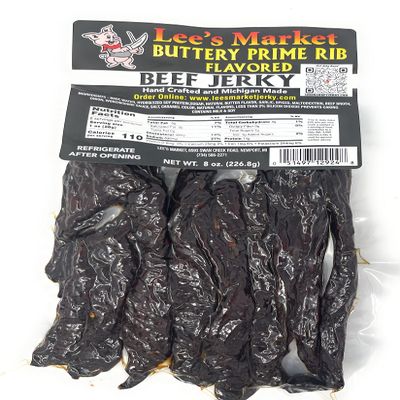 Lee's Market Buttery Prime Rib Flavored Beef Jerky - Soft & Tender - Healthy Low Carb, Gluten-Free Snack - Paleo & Keto-Friendly - Michigan Made Handcrafted Jerky - Specialty Gourmet Meat Snacks - 8oz