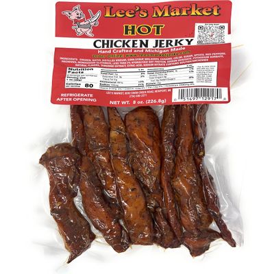 Lee's Market Hot Chicken Jerky - Soft & Tender - Healthy Low Carb, Gluten-Free Snack - Paleo & Keto-Friendly - Michigan Made Handcrafted Jerky - Specialty Gourmet Meat Snacks - 8oz