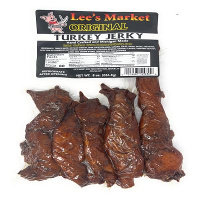 Lee's Market Original Turkey Jerky - Soft & Tender - Healthy Low Carb, Gluten-Free Snack - Paleo & Keto-Friendly - Michigan Made Handcrafted Jerky - Specialty Gourmet Meat Snacks - 8oz