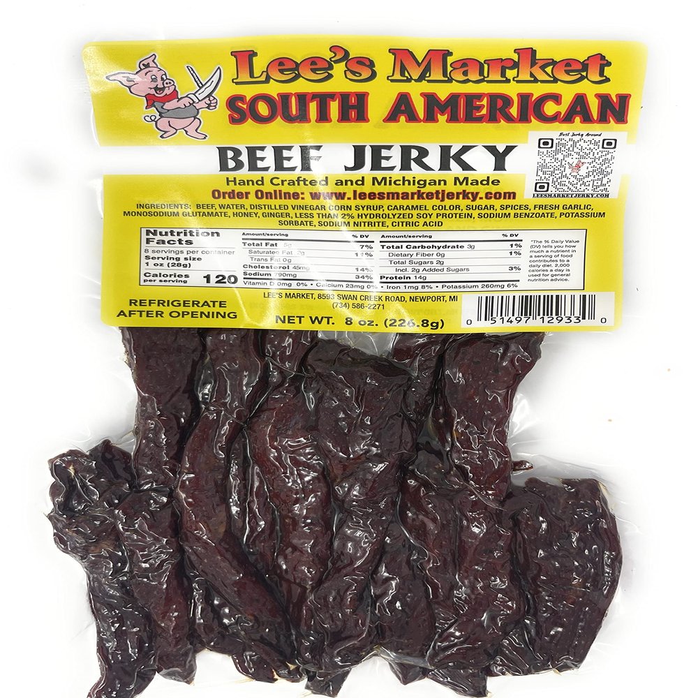Lee's Market South American Beef Jerky - Soft & Tender - Healthy Low Carb, Gluten-Free Snack - Paleo & Keto-Friendly - Michigan Made Handcrafted Jerky - Specialty Gourmet Meat Snacks - 8oz