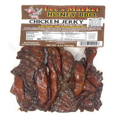 Lee's Market Honey BBQ Chicken Jerky - Soft & Tender - Healthy Low Carb, Gluten-Free Snack - Paleo & Keto-Friendly - Michigan Made Handcrafted Jerky - Specialty Gourmet Meat Snacks - 8oz