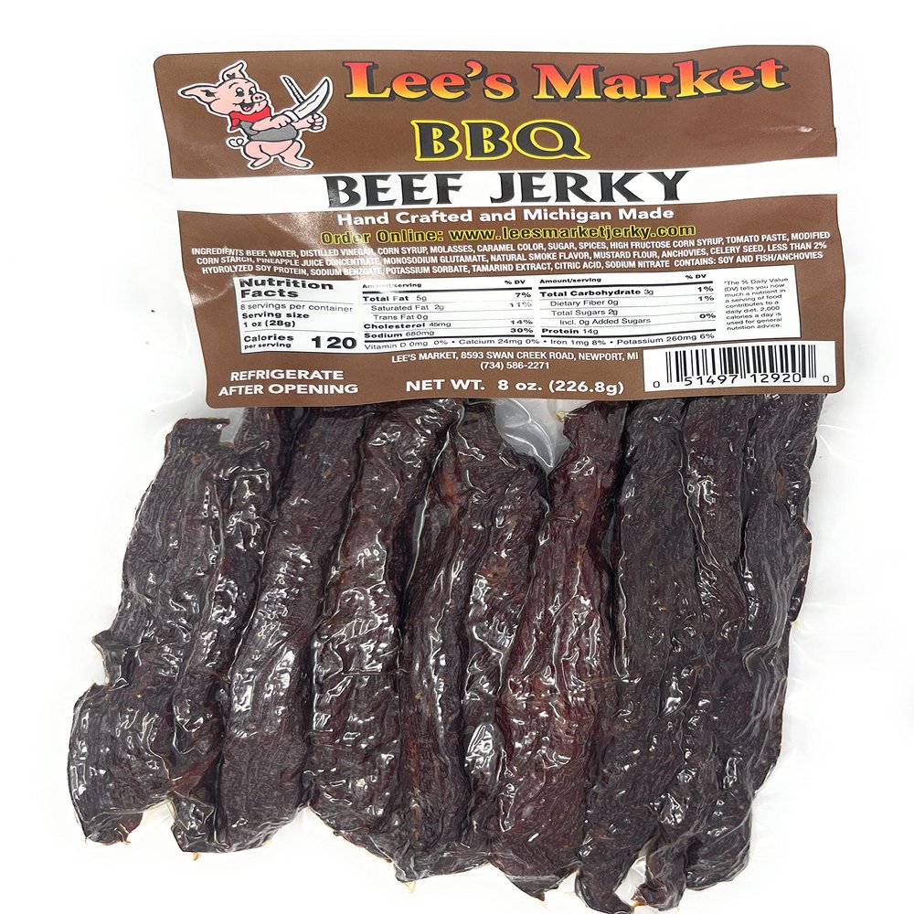 Lee's Market BBQ Beef Jerky - Soft & Tender - Healthy Low Carb, Gluten-Free Snack - Paleo & Keto-Friendly - Michigan Made Handcrafted Jerky - Specialty Gourmet Meat Snacks - 8oz