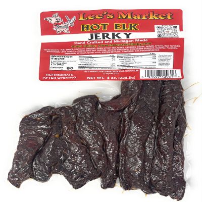 Lee's Market Hot Elk Jerky - Soft & Tender - Healthy Low Carb, Gluten-Free Snack - Paleo & Keto-Friendly - Michigan Made Handcrafted Jerky - Wild Game Gourmet Meat Snacks - 8oz