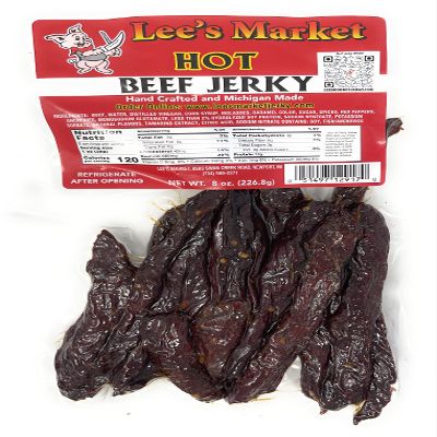 Lee's Market Hot Beef Jerky - Soft & Tender - Healthy Low Carb, Gluten-Free Snack - Paleo & Keto-Friendly - Michigan Made Handcrafted Jerky - Specialty Gourmet Meat Snacks - 8oz
