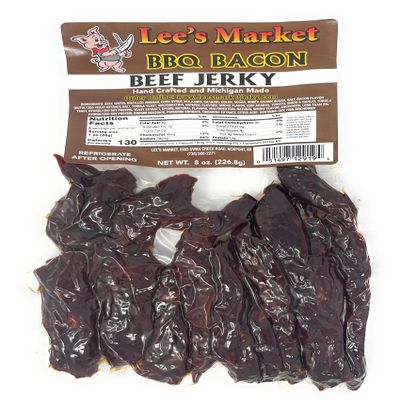 Lee's Market BBQ Bacon Beef Jerky - Soft & Tender - Healthy Low Carb, Gluten-Free Snack - Paleo & Keto-Friendly - Michigan Made Handcrafted Jerky - Specialty Gourmet Meat Snacks - 8oz
