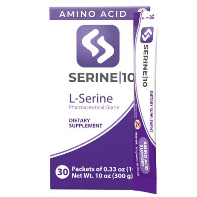 SERINE10 L-Serine Nootropics Packets - Support Brain Health, Memory, Focus, & Production of Serotonin, L-Tryptophan, & L-Cystine - 30 Premeasured Powder Packets with 10 Grams (30000 mg)