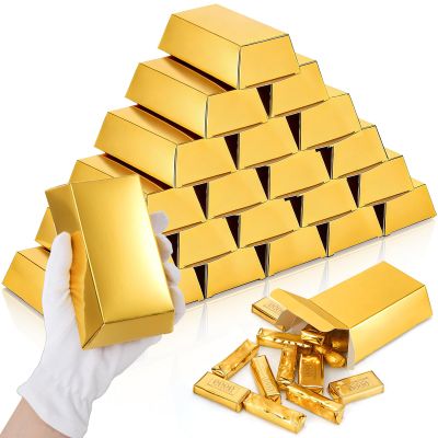 Elsjoy 100 Pack Gold Bar Gift Box, Fake Gold Bar Party Favor Treat Boxes, Golden Brick Treasure Boxes for Chocolate, Candy, Pirate & Casino Themed Party