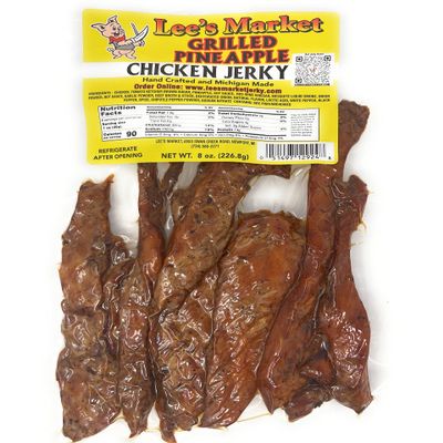 Lee's Market Grilled Pineapple Chicken Jerky - Soft & Tender - Healthy Low Carb, Gluten-Free Snack - Paleo & Keto-Friendly - Michigan Made Handcrafted Jerky - Specialty Gourmet Meat Snacks - 8oz