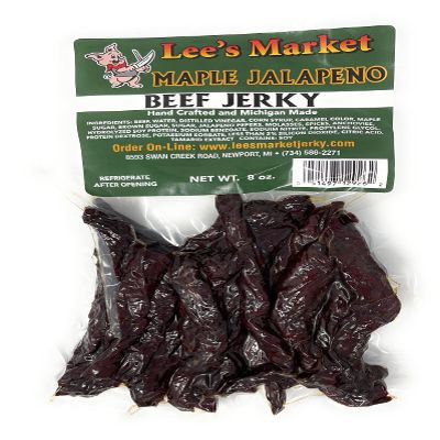 Lee's Market Maple Jalapeno Beef Jerky - Soft & Tender - Healthy Low Carb, Gluten-Free Snack - Paleo & Keto-Friendly - Michigan Made Handcrafted Jerky - Specialty Gourmet Meat Snacks - 8oz