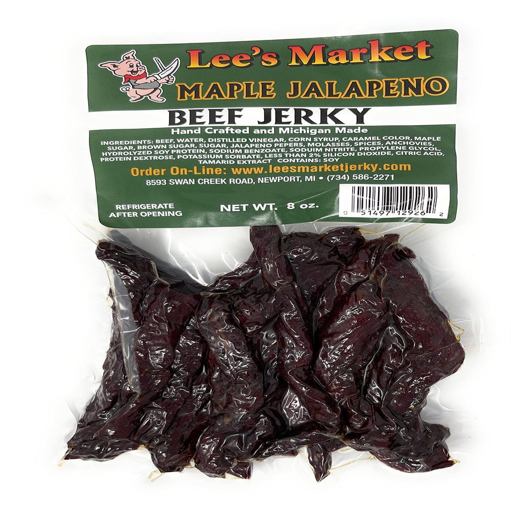 Lee's Market Maple Jalapeno Beef Jerky - Soft & Tender - Healthy Low Carb, Gluten-Free Snack - Paleo & Keto-Friendly - Michigan Made Handcrafted Jerky - Specialty Gourmet Meat Snacks - 8oz