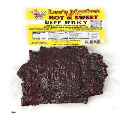 Lee's Market Hot & Sweet Thin Cut Beef Jerky - Soft & Tender - Healthy Low Carb, Gluten-Free Snack - Paleo & Keto-Friendly - Michigan Made Handcrafted Jerky - Specialty Gourmet Meat Snacks - 8oz