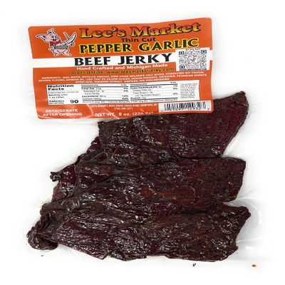 Lee's Market Pepper Garlic Thin Cut Beef Jerky - Soft & Tender - Healthy Low Carb, Gluten-Free Snack - Paleo & Keto-Friendly - Michigan Made Handcrafted Jerky - Specialty Gourmet Meat Snacks - 8oz