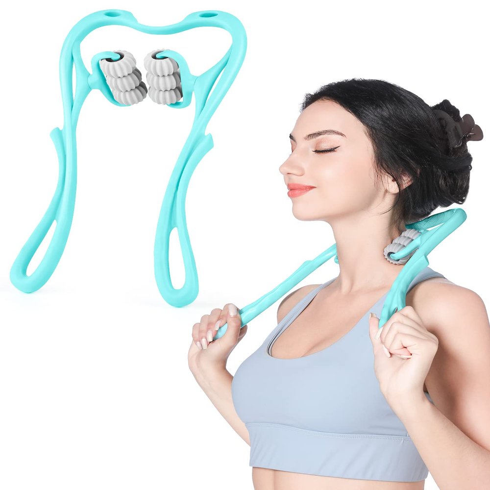 GESAI Neck Massager, Neck Roller for Pain Relief of Deep Tissue, Trigger Point Roller Massager with 6 Wheels, Handheld Shiatsu Shoulder Tools, Suitable for Arm, Legs, Back, Neck and Shoulder Relaxer