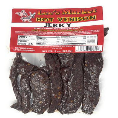 Lee's Market Hot Venison Jerky - Soft & Tender - Healthy Low Carb, Gluten-Free Snack - Paleo & Keto-Friendly - Michigan Made Handcrafted Jerky - Wild Game Gourmet Meat Snacks - 8oz