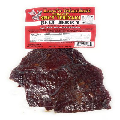 Lee's Market Spicy Teriyaki Thin Cut Beef Jerky - Soft & Tender - Healthy Low Carb, Gluten-Free Snack - Paleo & Keto-Friendly - Michigan Made Handcrafted Jerky - Specialty Gourmet Meat Snacks - 8oz