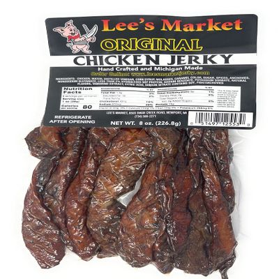 Lee's Market Original Chicken Jerky - Soft & Tender - Healthy Low Carb, Gluten-Free Snack - Paleo & Keto-Friendly - Michigan Made Handcrafted Jerky - Specialty Gourmet Meat Snacks - 8oz