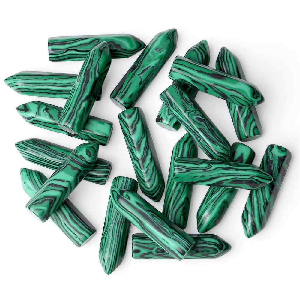 10PCS Malachite Natural Healing Crystals Stones Sets Polished Tumbled Pocket Gemstones Bulk Hexagonal Points Reiki Energy Balancing Chakra Meditation Therapy Desk Decor Gift