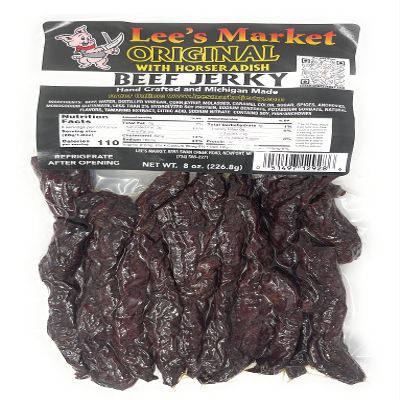 Lee's Market Horseradish Beef Jerky - Soft & Tender - Healthy Low Carb, Gluten-Free Snack - Paleo & Keto-Friendly - Michigan Made Handcrafted Jerky - Specialty Gourmet Meat Snacks - 8oz