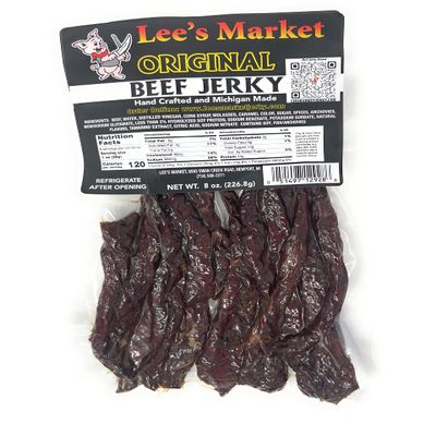 Lee's Market Original Beef Jerky - Soft & Tender - Healthy Low Carb, Gluten-Free Snack - Paleo & Keto-Friendly - Michigan Made Handcrafted Jerky - Speciality Gourmet Meat Snacks - 8oz