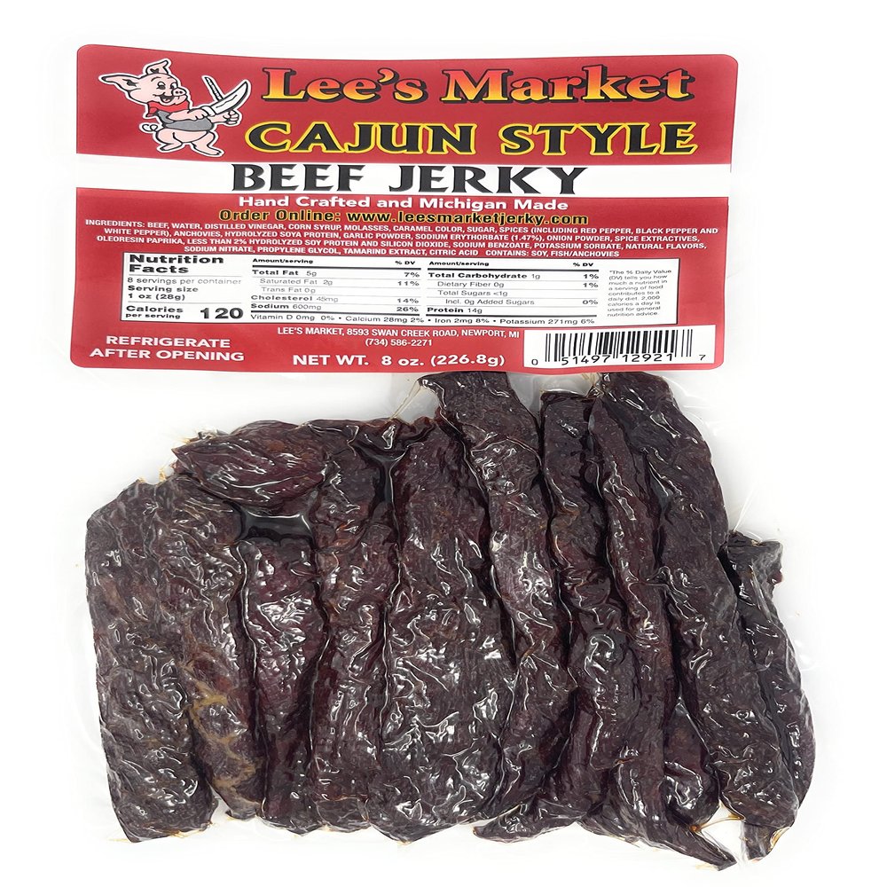 Lee's Market Cajun Style Beef Jerky - Soft & Tender - Healthy Low Carb, Gluten-Free Snack - Paleo & Keto-Friendly - Michigan Made Handcrafted Jerky - Specialty Gourmet Meat Snacks - 8oz