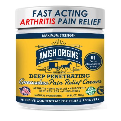 Amish Origins Arthritis Pain Relief Cream - 14 oz - Maximum Strength Deep Penetrating for Joint, Muscle, Knee, Back, Feet, Hand, Ankle, Aches (14 Fl Oz (Pack of 1))