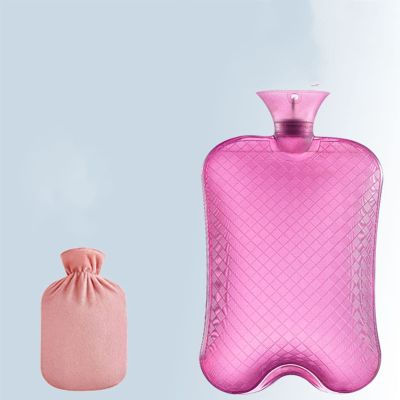 XBLTCM Classic Rubber Transparent Hot Water Bottle, Hot Water Bag with Cover for Menstrual Cramps Neck Hand Feet Back Warmer,3Liter (Color : Pink)