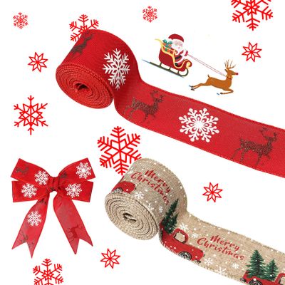 Christmas Ribbon Wired 2.5 x 11 Yards,Red and Burlap Christmas Ribbon for Wreaths Bows DIY Crafts 2.5 inch Wide Wired Christmas Gift Ribbon for Christmas Home Decor Gift Wrapping
