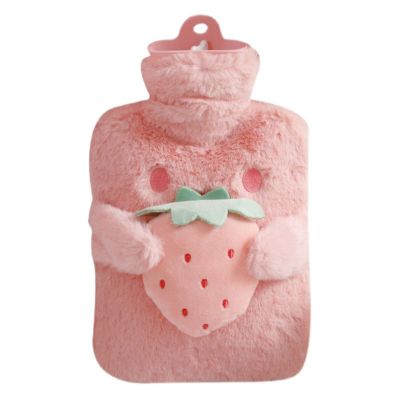 ORTOLY Hot Water Bottle 1 Liter Hot Water Bottle W/Soft Plush Cover Strawberry Hot Water Bag Multi Functional Hot and Cold Water Bottle for Shoulders Hot Water Bag