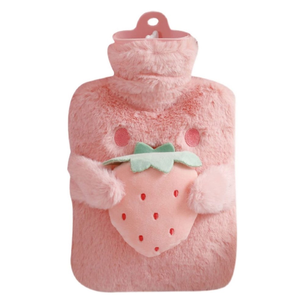 ORTOLY Hot Water Bottle 1 Liter Hot Water Bottle W/Soft Plush Cover Strawberry Hot Water Bag Multi Functional Hot and Cold Water Bottle for Shoulders Hot Water Bag
