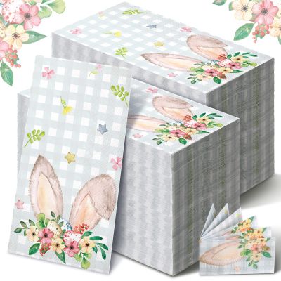 Sinmoe 200 Pcs Easter Paper Napkins 2 Ply Bunny Guest Bathroom Napkins Spring Disposable Paper Hand Towels for Holiday Party Dinner Toilet