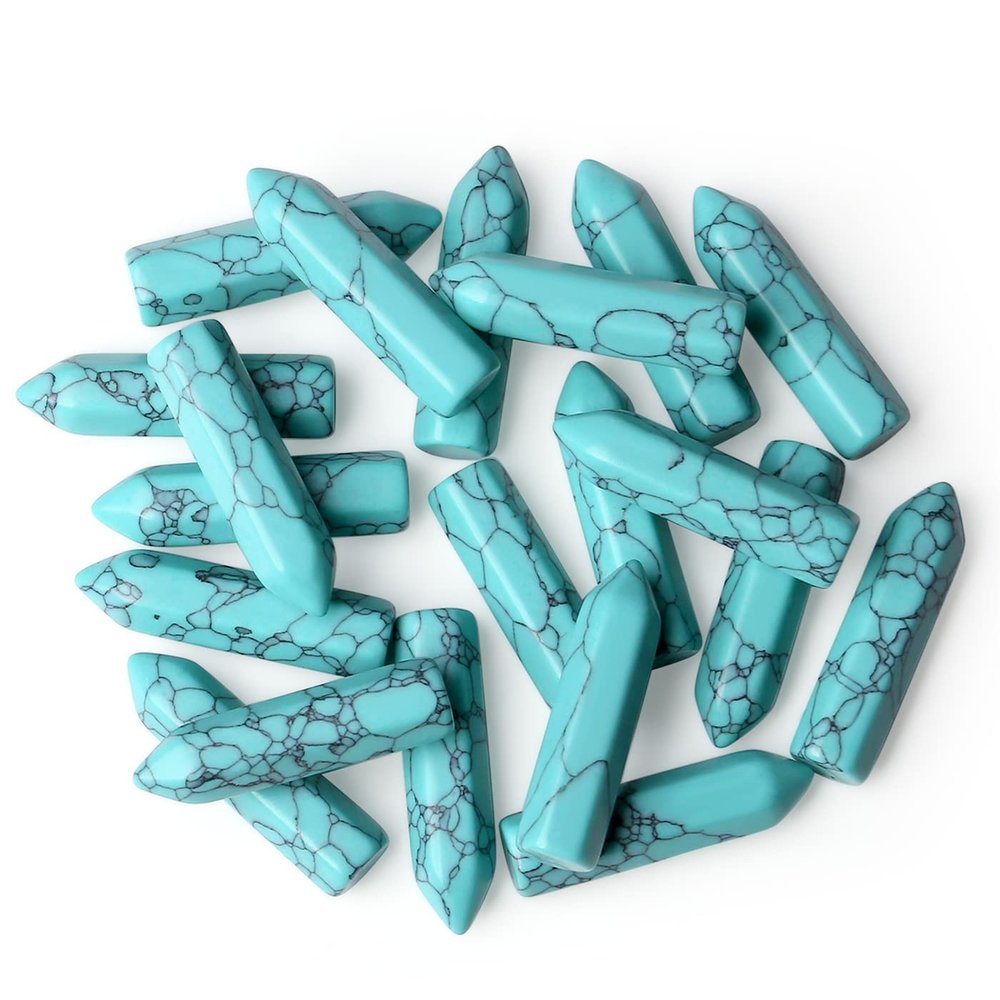 10PCS Turquoise Natural Healing Crystals Stones Sets Polished Tumbled Pocket Gemstones Bulk Hexagonal Points Reiki Energy Balancing Chakra Meditation Therapy Desk Decor Gift
