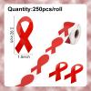 CRAFFANCY Red Ribbon Awareness Stickers, 250 Pcs Heart Pattern, Red, Paper, Roll, Indoor Use view 2