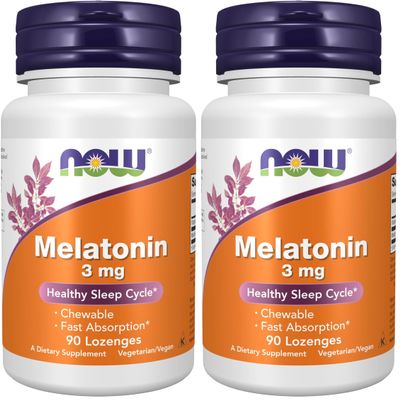 NOW Supplements, Melatonin 3 mg, Free Radical Scavenger*, Healthy Sleep Cycle*, 90 Chewable Lozenges (Pack of 2)
