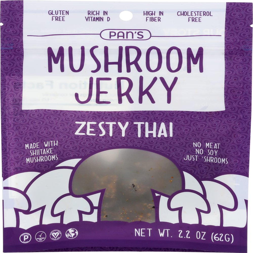Pan's Mushroom Zesty Thai Flavor Dried Mushrooms Shitake Jerky, Gluten Free, Soy Free, 2.2 Ounce (Pack of 6)