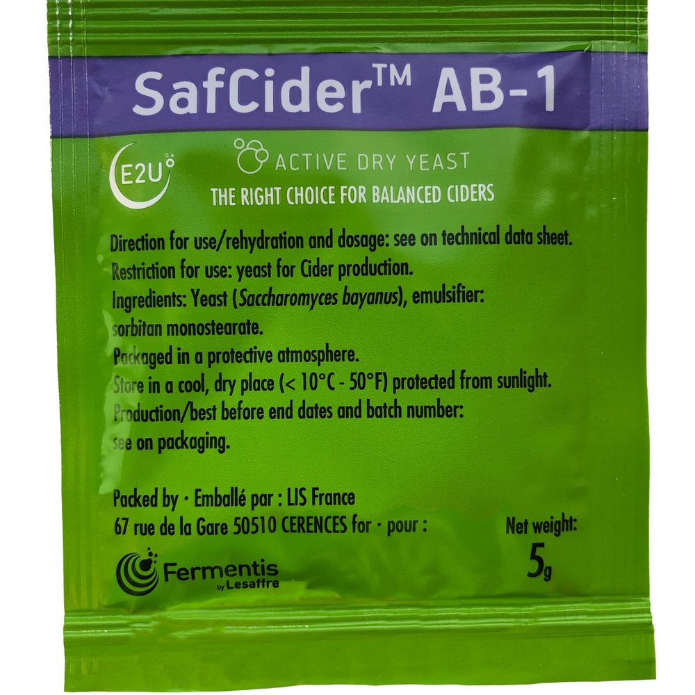 North Mountain Supply Fermentis SafCider Active Dry Cider Yeast AB-1-5 Grams - with Freshness Guarantee