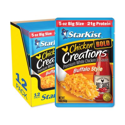 StarKist Chicken Creations BOLD Buffalo Style Pouch (5 oz - 12 Pack) Fully Cooked High Protein White Meat, Gluten Free, No Draining, Ready to Eat for Salad and Sandwiches