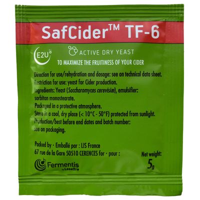 North Mountain Supply Fermentis SafCider Active Dry Cider Yeast TF-6-5 Grams - with Freshness Guarantee